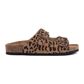 Goodin Flipers de couro feminino com estampa de leopardo marrom