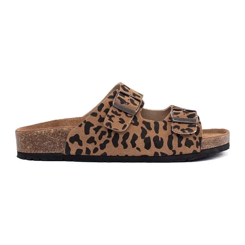 Goodin Flipers de couro feminino com estampa de leopardo castanho