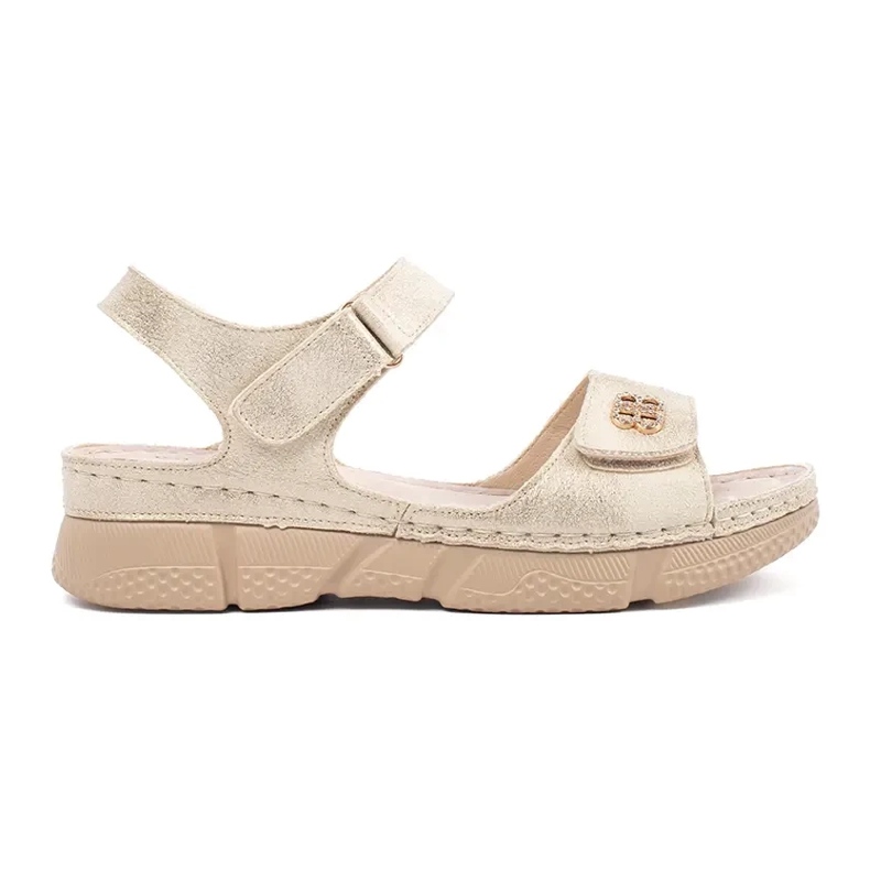 Goodin Sandálias femininas douradas com um ornamento dourado