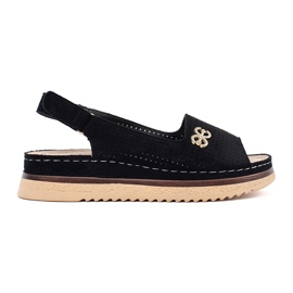 Goodin Sandálias pretas macias de abertura com um ornamento preto