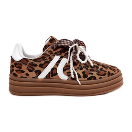Tênis femininos com estampa de leopardo na plataforma com decorações marrons marrom