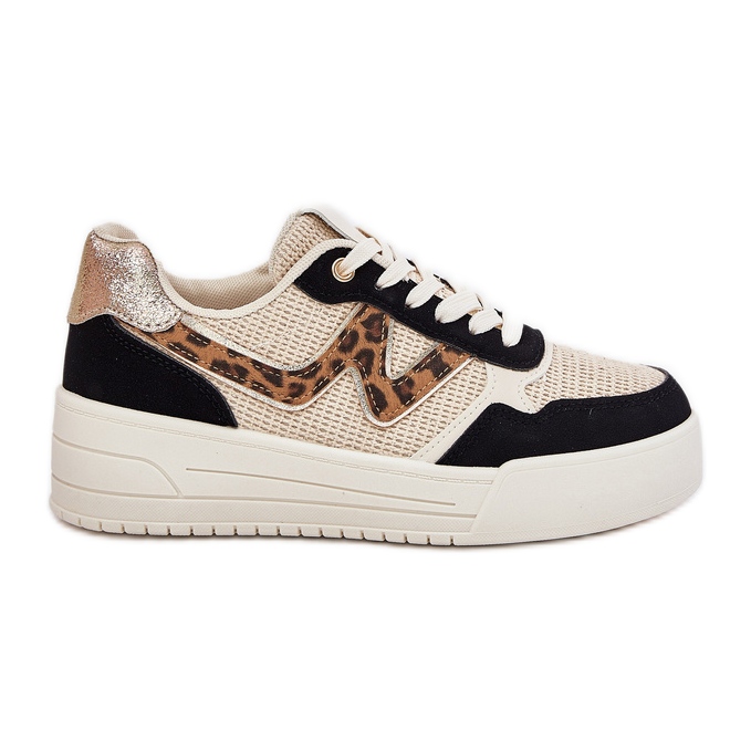 Sapatos esportivos femininos na plataforma estampa de leopardo preto