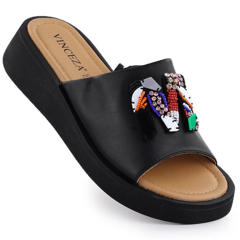 Flip de couro feminino com vinceza preto 66623 contas