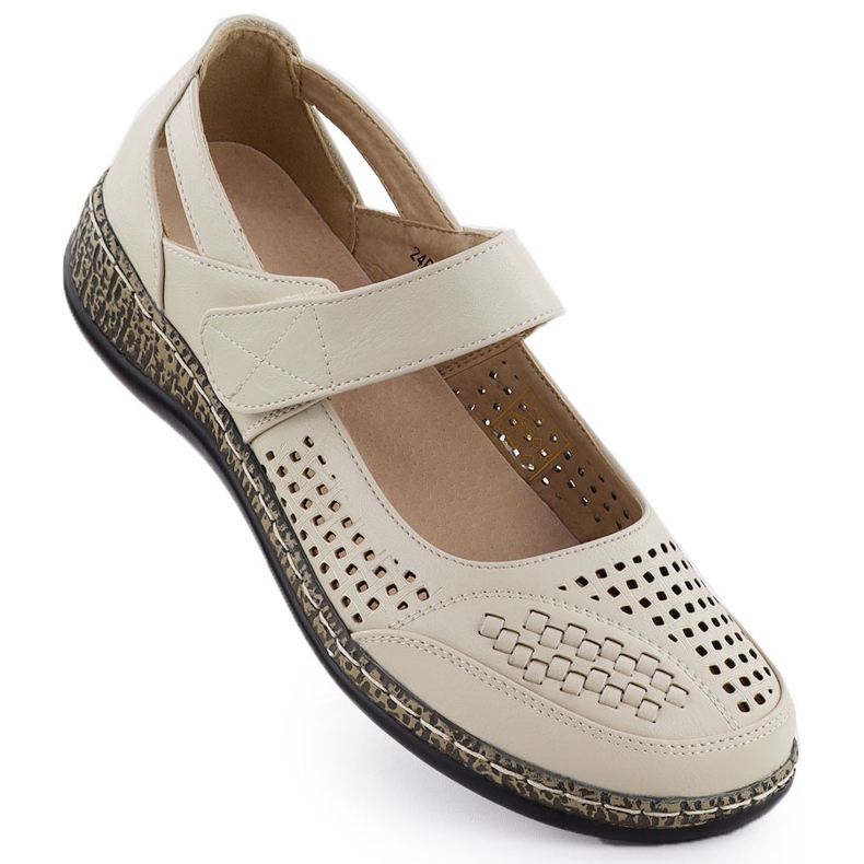 Sapatos femininos com o OpenWork Beige Unisoft 7026 bege