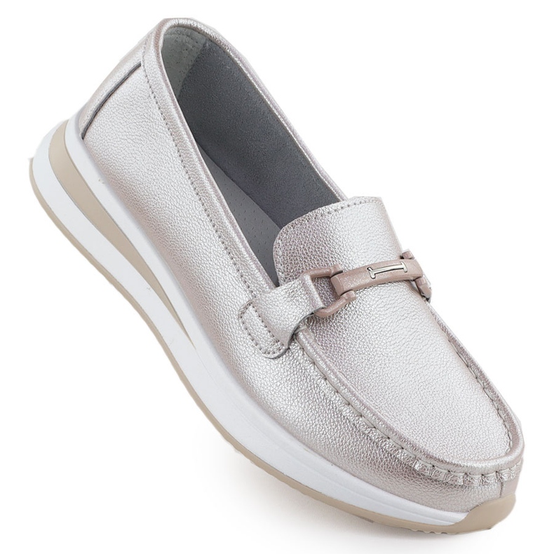 Sapatos de mocassim de couro na plataforma de pérolas rosa s.barski gr51-598