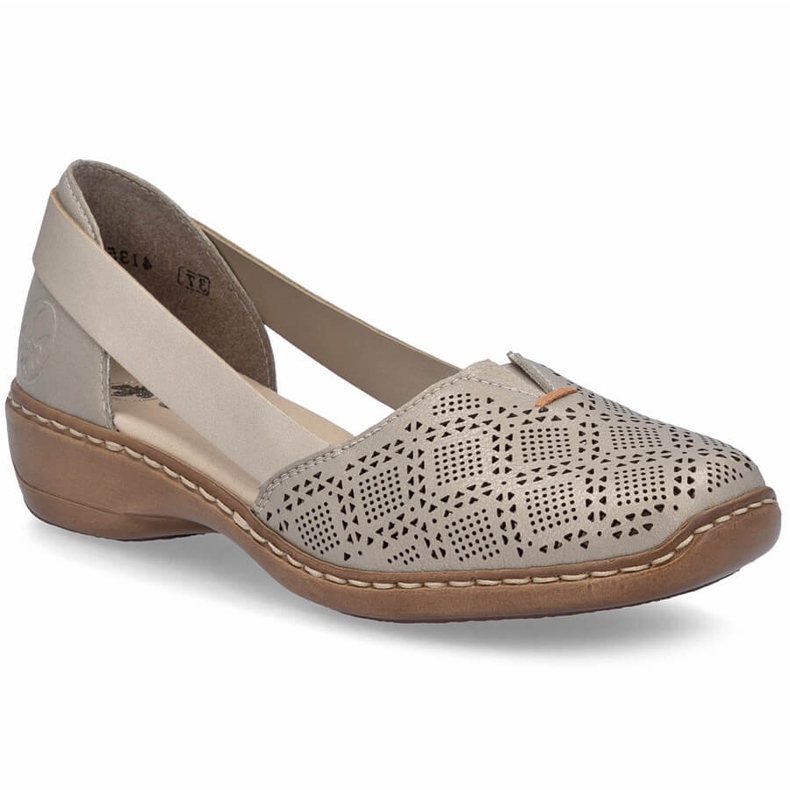 Sapatos de couro Open Women Open, Merening Comfort Rieker 41351-90 bege