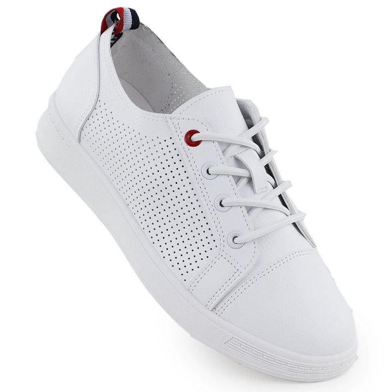 Tênis de sapatos esportivos com Eco -Leather OpenWork White Potocki PY1633 branco