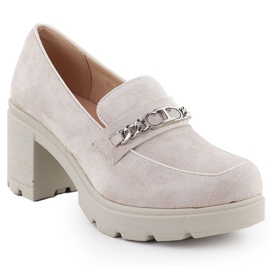 Sapatos femininos com camurça bege potocki sz12629 com uma corrente
