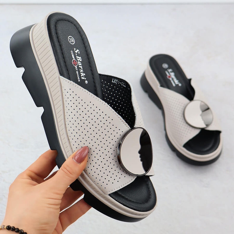 S.Barski Flip de couro feminino Openwork bege S. Barski LR51-662