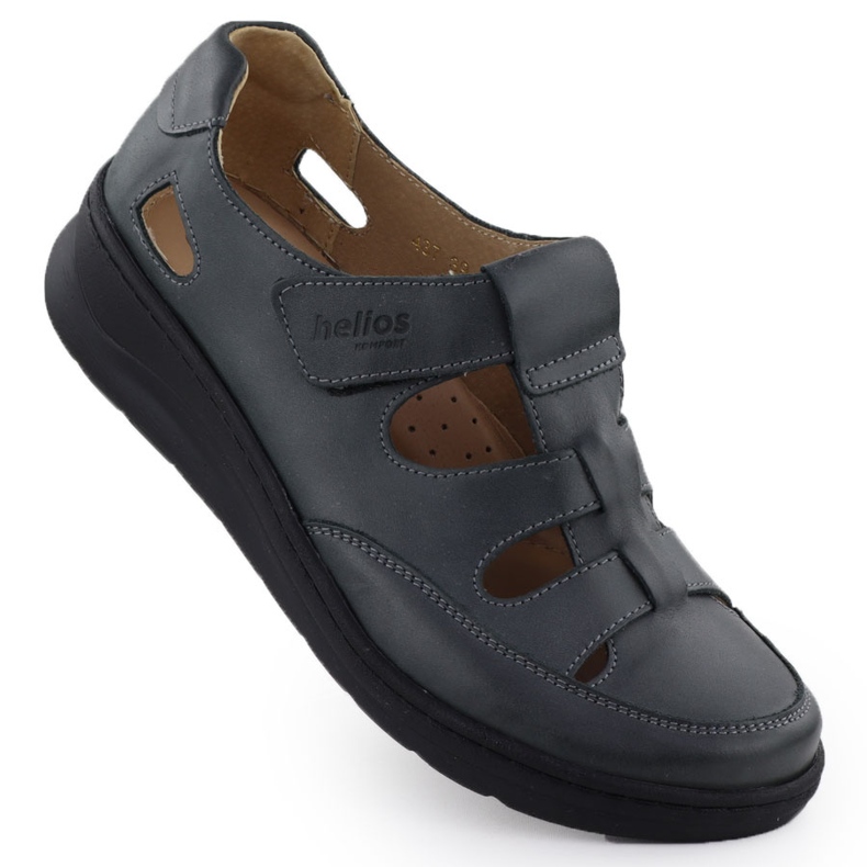 Sapatos de couro feminino no helios 437 grafite velcro cinza