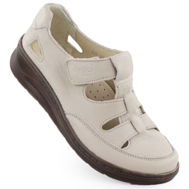 Sapatos de couro feminino no velcro ecru helios 437 velcro bege