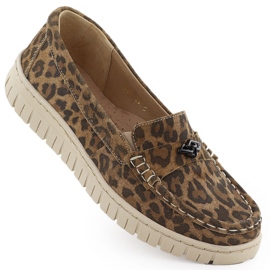 Moccasins de couro feminino Leopards Brown Helios 441 marrom