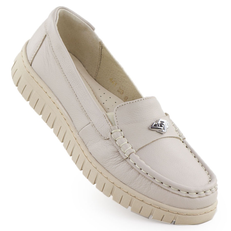 Mocassins de couro feminino Ekri Helios 441 bege