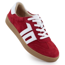 Vinceza Red Leather Feminino Sapatos Esportivos vermelho