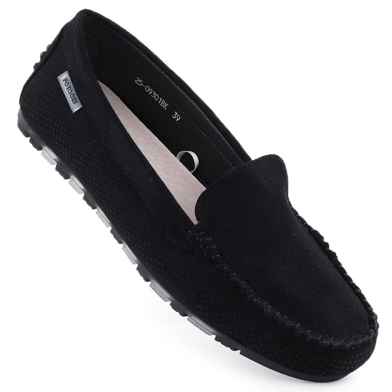 Sapatos de camurça feminina de mocassins preto Potocki WL09301