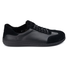 WASAK Sapatos de couro minimalista dos homens descalços 0742w ervilhas pretas preto
