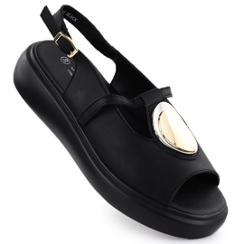 S.Barski Sandálias de couro feminino na plataforma Czarne S. Barski GR51-603 preto S.Barski Sandálias de couro feminino na plataforma Czarne S. Barski GR51-603 preto