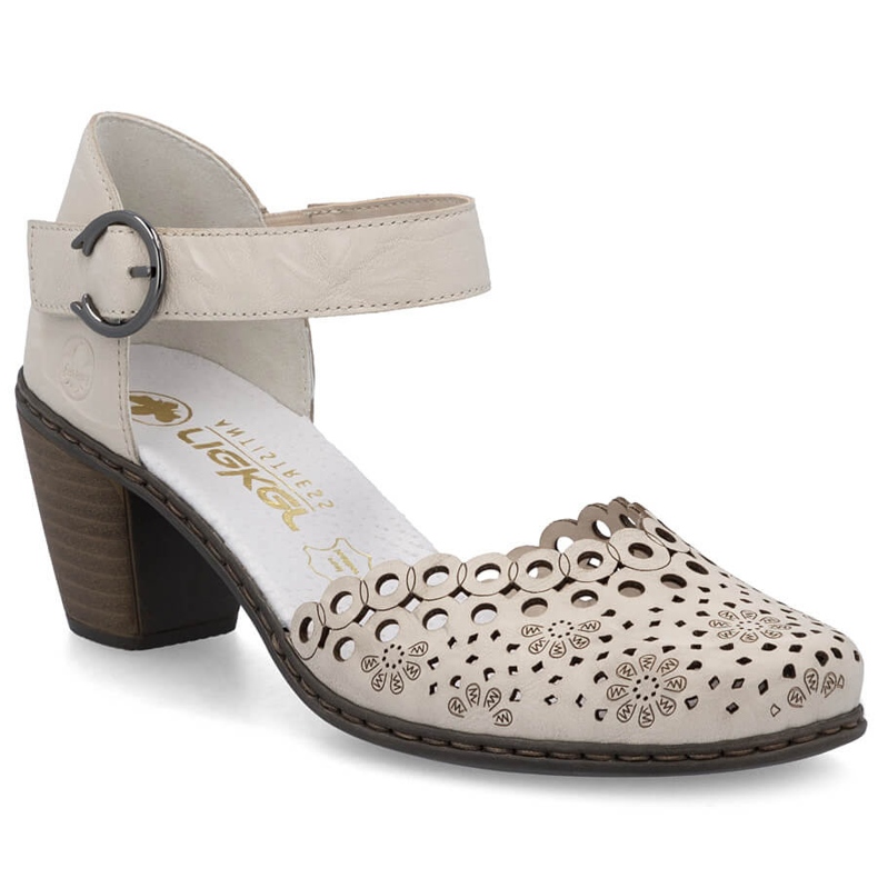 Sandálias de couro feminino no post Rieker 40902-60 bege