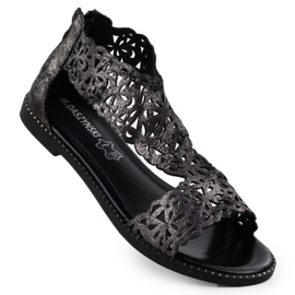 Sandálias femininas Openwork Platinum czarne M. Daszyński MR24148-2 preto