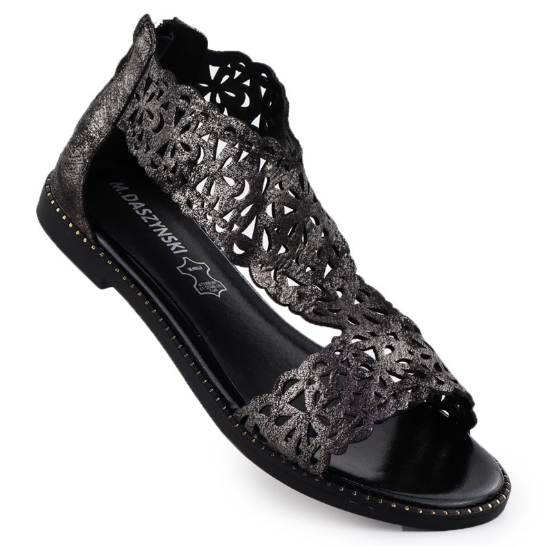 Sandálias femininas Openwork Platinum czarne M. Daszyński MR24148-2 preto Sandálias femininas Openwork Platinum czarne M. Daszyński MR24148-2 preto