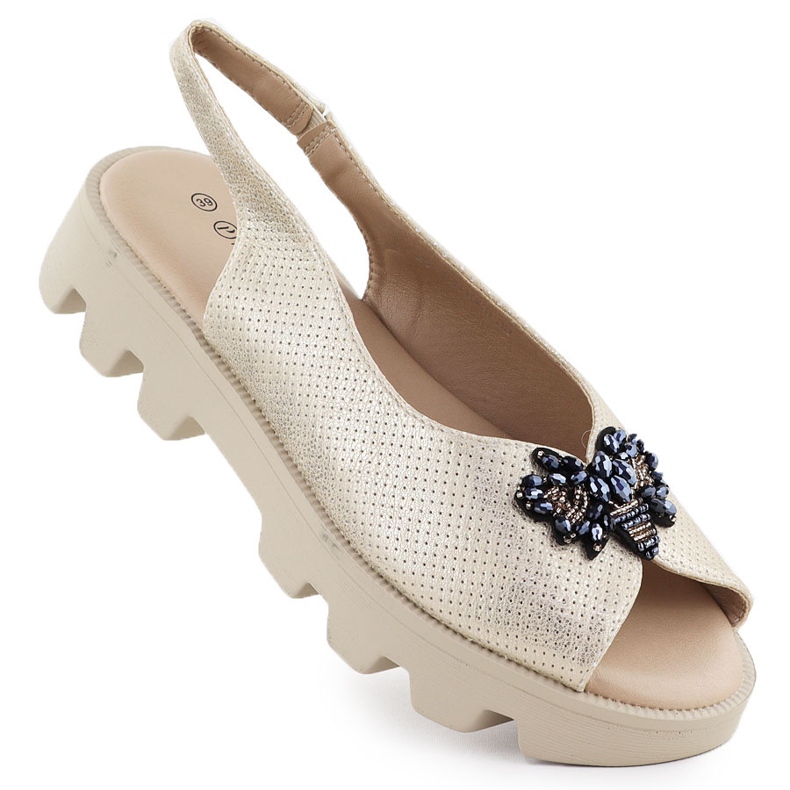 Sandálias femininas na plataforma perfuradas perfuradas Potocki SZ12610 perfuradas dourado