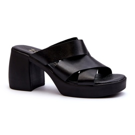 Chinelos de couro Zazoo 40373 com bloco, preto