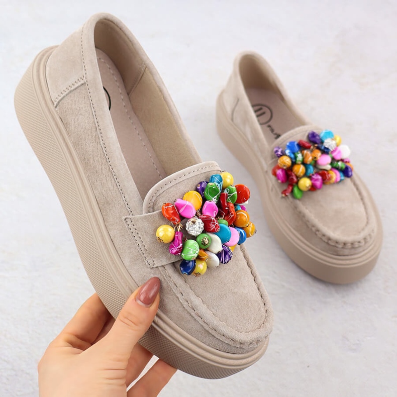 Mocas de couro na plataforma com bege bege filippo dp6765 Mocas de couro na plataforma com bege bege filippo dp6765