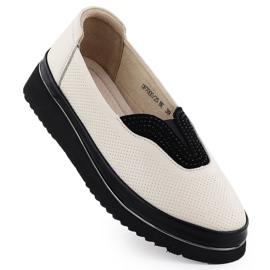 Sapatos de couro feminino Filippo perfurou bege Sapatos de couro feminino Filippo perfurou bege