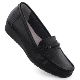 Mocas de couro feminino na altitude Black Sabatina JHY02 preto