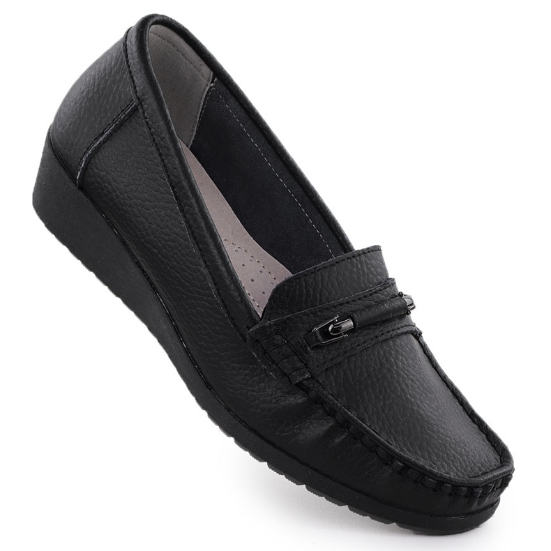 Mocas de couro feminino na altitude Black Sabatina JHY02 preto