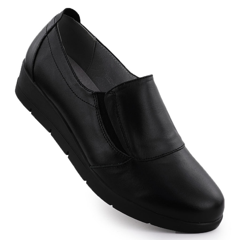 Sapatos de couro feminino em fatias escorregou Black Sabatina JHY203 preto