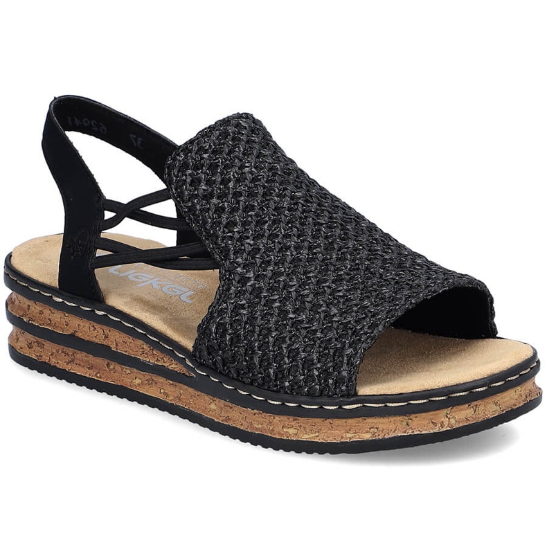 Sandálias femininas em Wedgets Black Rieker 62941-00 preto