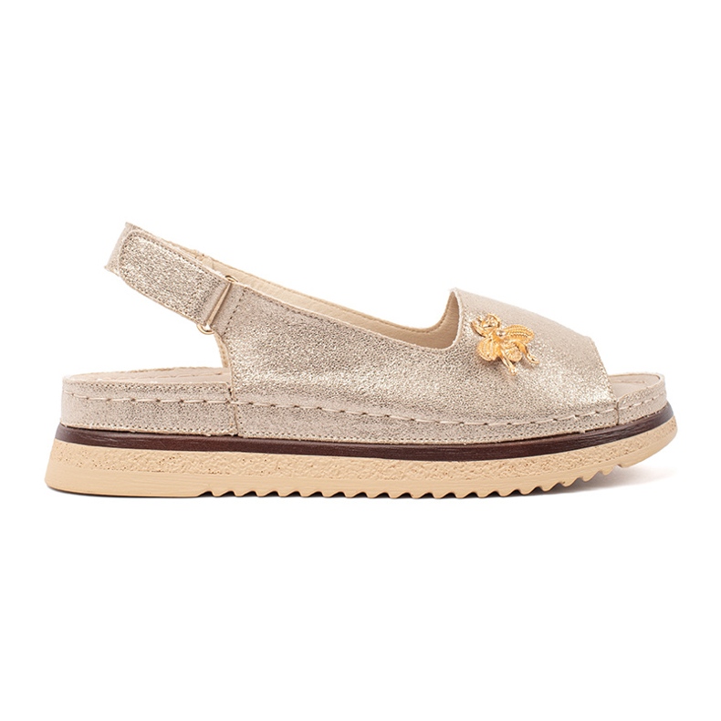 Goodin Sandálias de ouro na plataforma com um alfinete dourado Goodin Sandálias de ouro na plataforma com um alfinete dourado