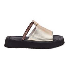 S.Barski Flipers de couro feminino na plataforma com um cinto decorativo D&amp;A MK51-475 Gold dourado