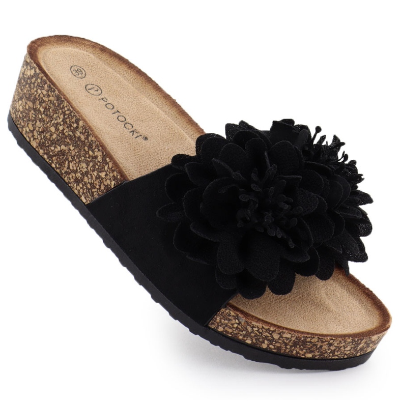 Flip -flops femininos em flores de cunha Black Potocki GN17300 preto