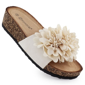 Flip -flops femininos nas cunhas Flores bege de Potocki GN17300