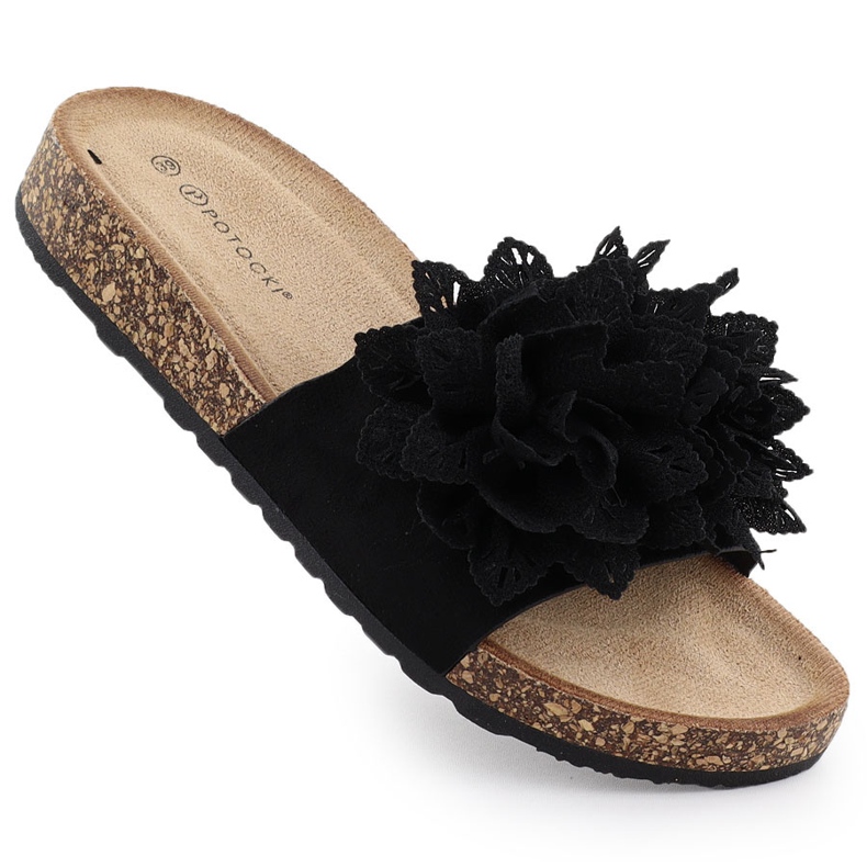 Flippers femininos com flores preto potocki gn17301 Flippers femininos com flores preto potocki gn17301