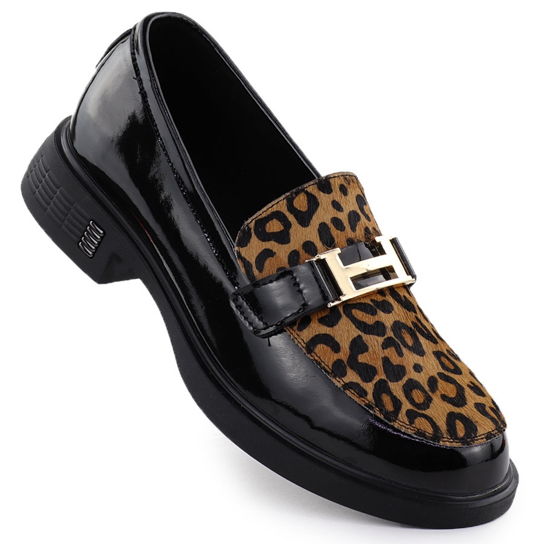 Sapatos de couro com estampa de leopardo lag lacado Black Vinceza 66790 preto