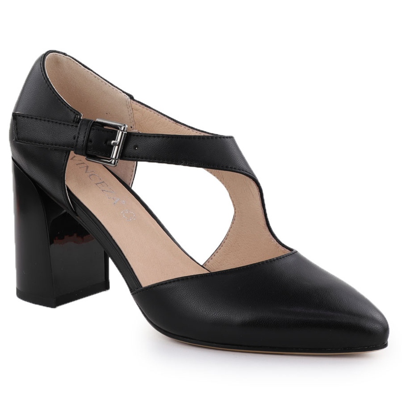 Bombas de couro nos sapatos de pilar com preto Vinceza 91133 Strip