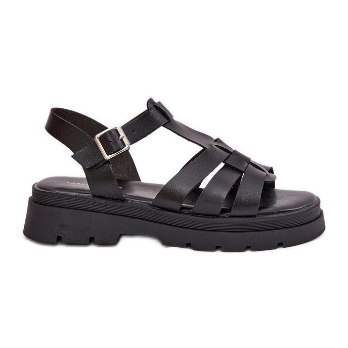 Sandálias femininas de couro ECO na plataforma preta preto