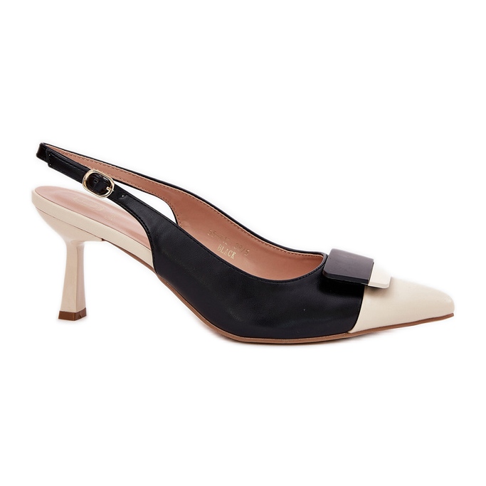 Saltos altos elegantes com decoração Eco Black Leather preto