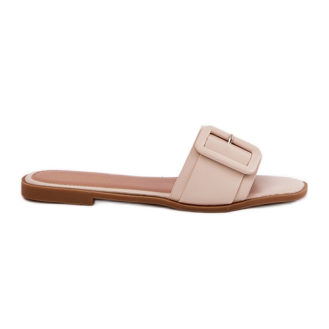 Resumos femininos de couro ecológico plano com fivela bege