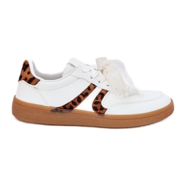 Tênis femininos baixos com estampa de leopardo branco de renda
