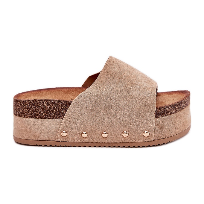 Chinelos femininos na enorme plataforma eco camurça cáqui bege