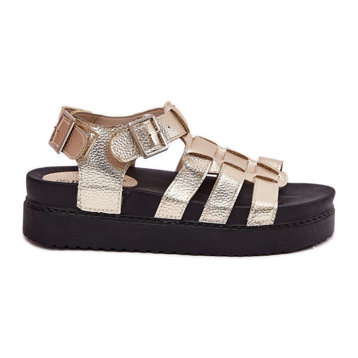 Sandálias femininas na plataforma com fivelas douradas dourado