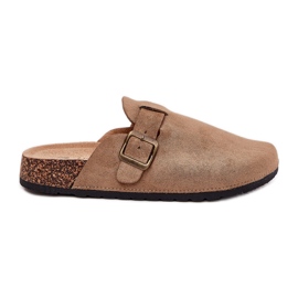 Slippers femininos tamancos na plataforma com fivela cáqui bege