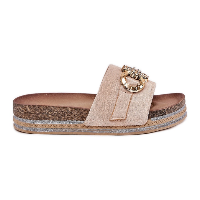 Boto Flips femininos na plataforma com glitter e um bege de decoração de ouro