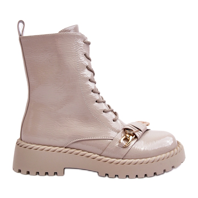 S.Barski Botas envernizadas femininas trabalhadores com decoração D&amp;A MR870-67 Light Beige bege