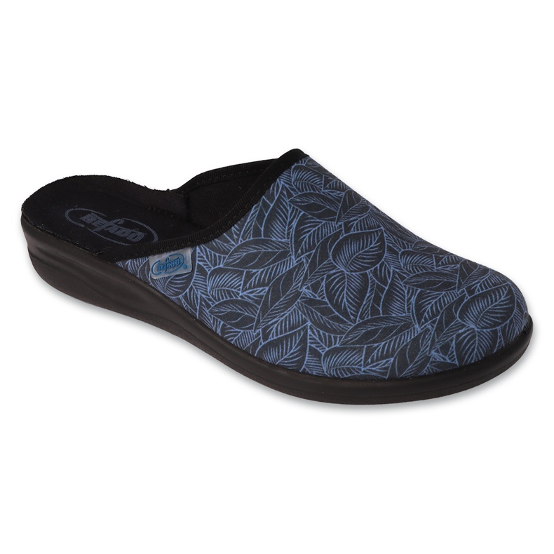 Chinelos femininos Befado com padrão vegetal, PU 551D003, azul/preto