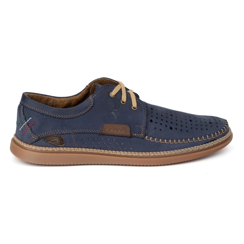 Olivier Sapatos de verão de couro masculino 206L com perfuração azul